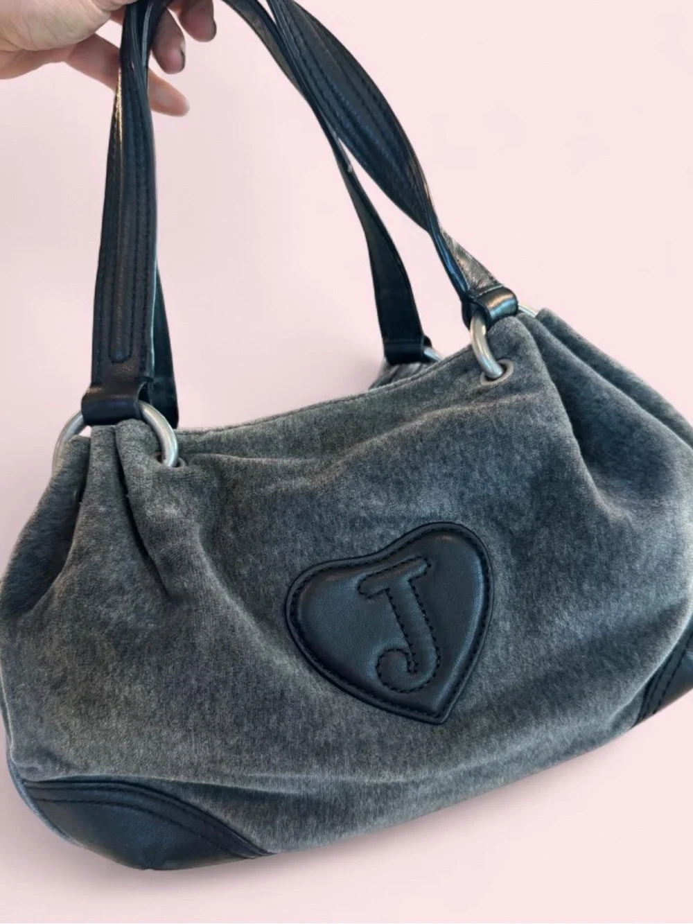 Vintage Juicy Couture Grey/Pink Hobo Bag + Bag Charm + Matching Wallet & Box